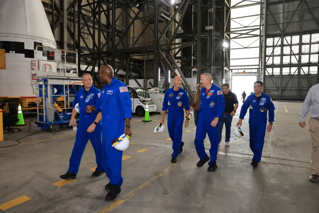 The Artemis III primary and back-up crew members visit the...
