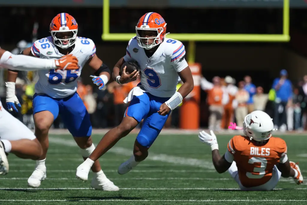 Florida quarterback Tramell Jones Jr. had some key runs at Texas as the Gators beat the No. 7 Longhorns 27-24 Saturday in Austin. (AP Photo/Eric Gay)