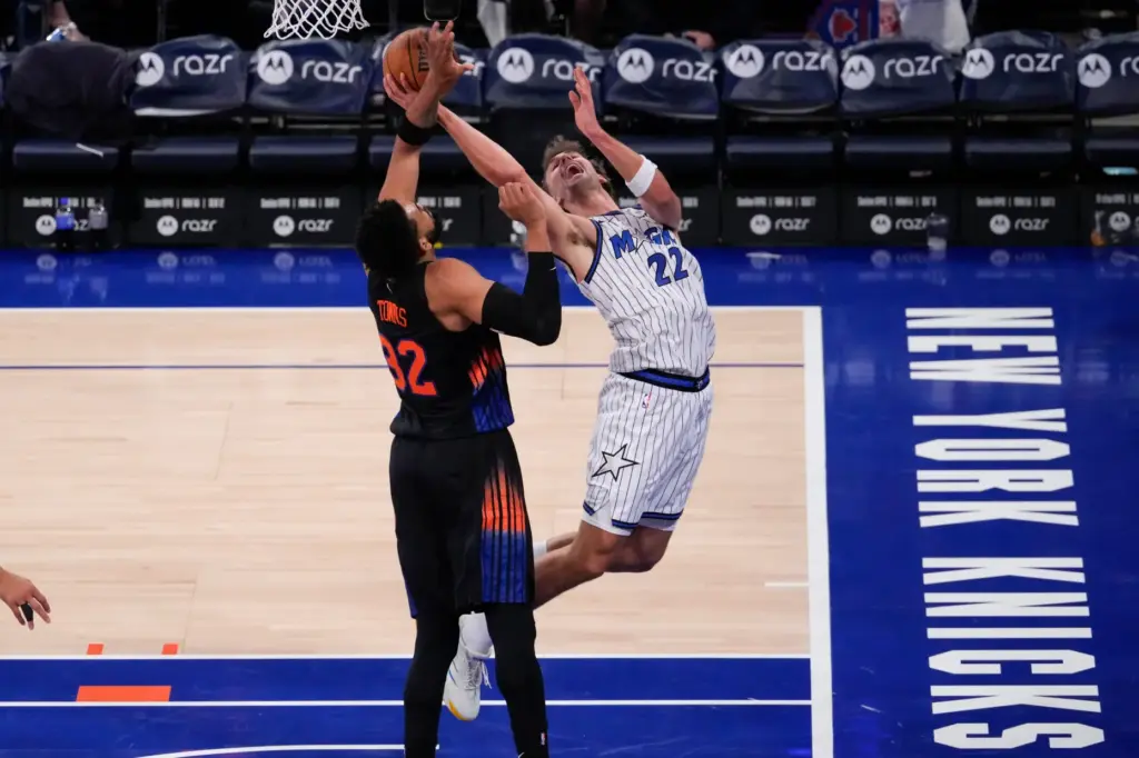 Orlando Magic forward Franz Wagner (22) attempts to shoot over...