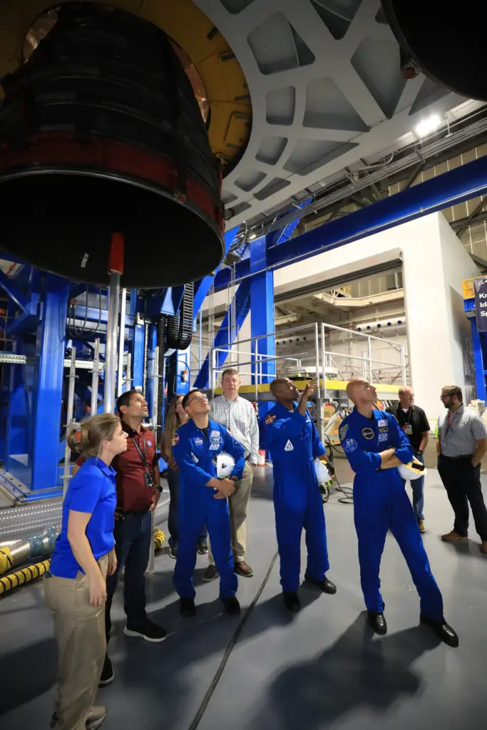 The Artemis III primary and back-up crew members view the...