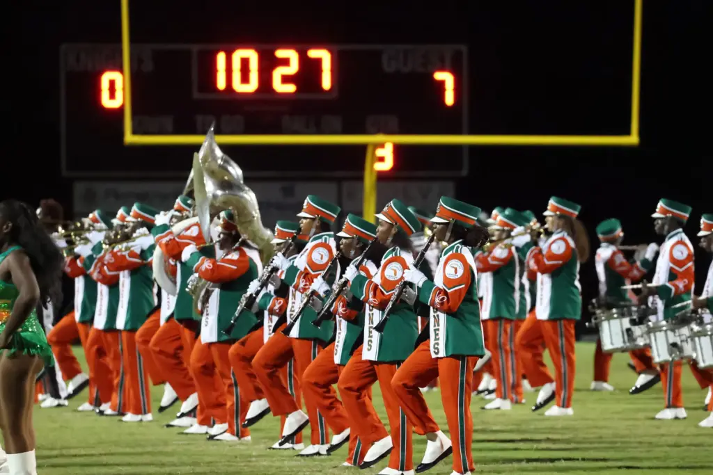 The Jones High band performs during the Jones High at...