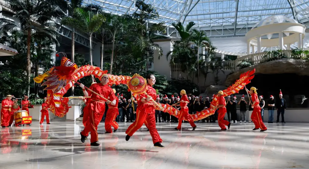 The Wah Lum Templeâs Chinese Dragon Dance perform during the...