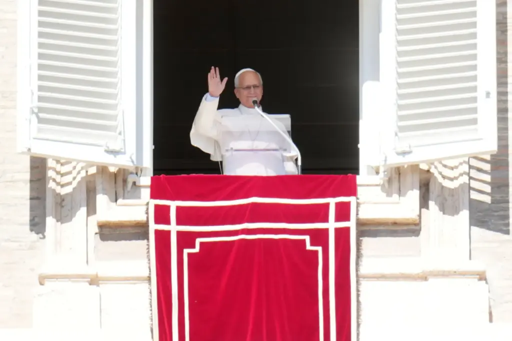 Pope Leo XIV leaves at the end of the Angelus prayer in St. Peter's Square.